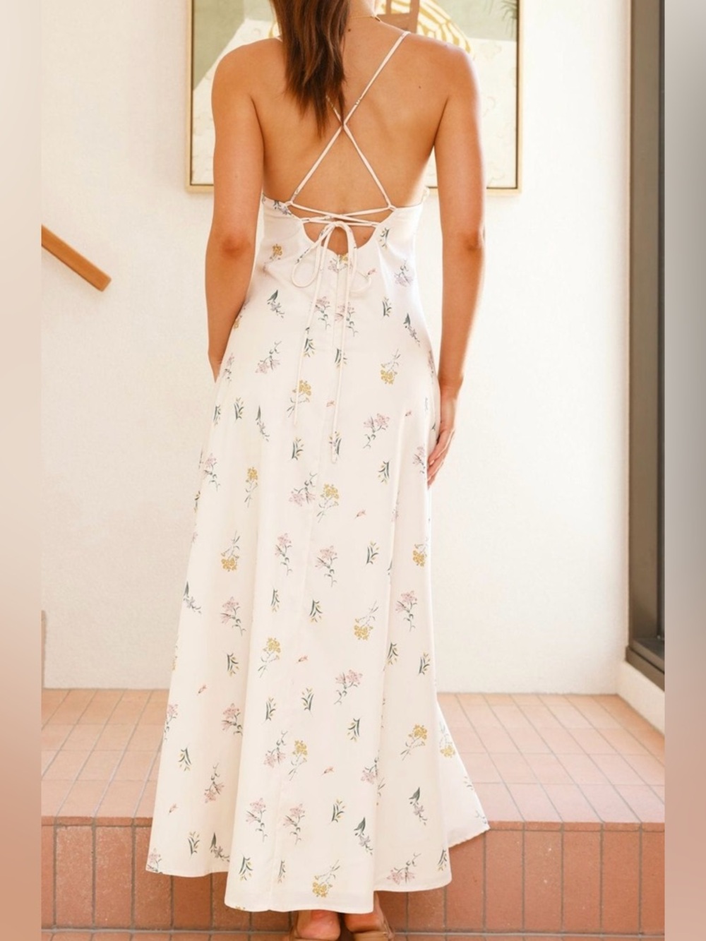 Women's Cream Floral Slip Maxi Dress 💛🤍